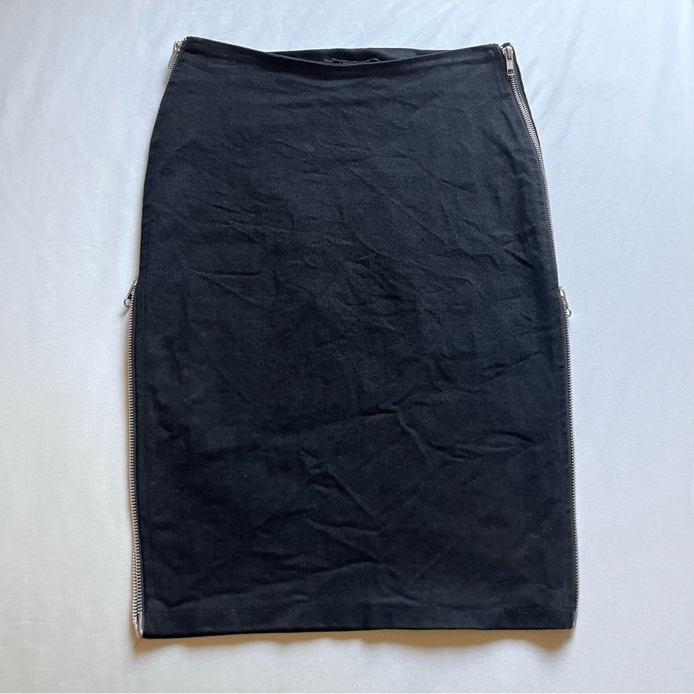SWITCHBLADE STILETTO vintage black denim side zipper‎ detail midi skirt